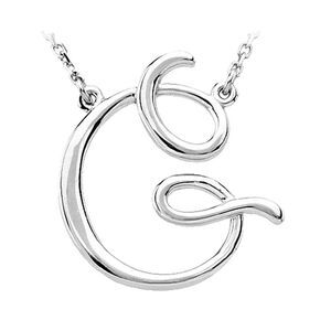 14k White Gold, Olivia Collection, Medium Script Initial G Necklace